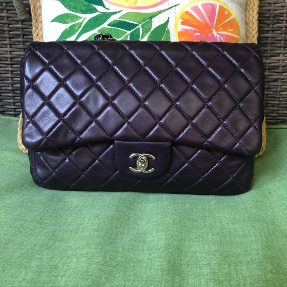 SOLD**Chanel Classic Jumbo Dark Purple Flap Bag - Picture 8 of 15
